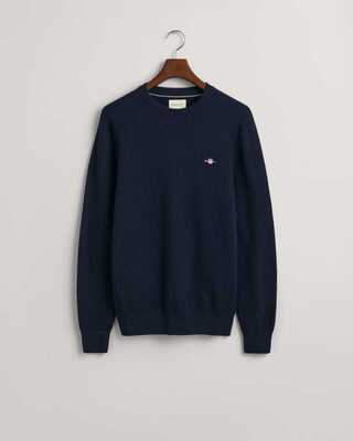 Gant tummansininen Neule Micro cotton c-neck