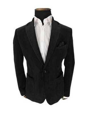 Musta samettitakki slim-fit paikkataskuilla