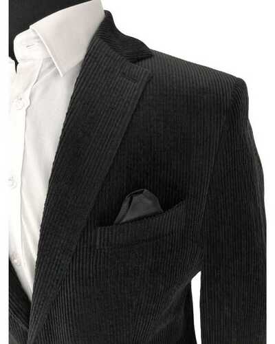 Musta samettitakki slim-fit paikkataskuilla