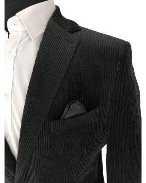 Musta samettitakki slim-fit paikkataskuilla