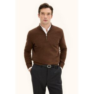 Oscar Jacobson ’Patton Half-zip’ villaneule ruskea